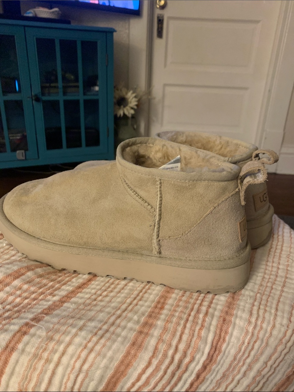 UGG Short Suede Shearling Slip-On Boots - Sand/Beige